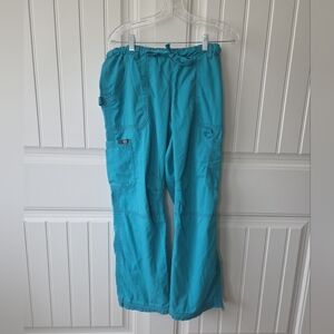 Koi scrub pants Medium Lindsey Style 701 Cargo cotton Medical Dental Turquoise